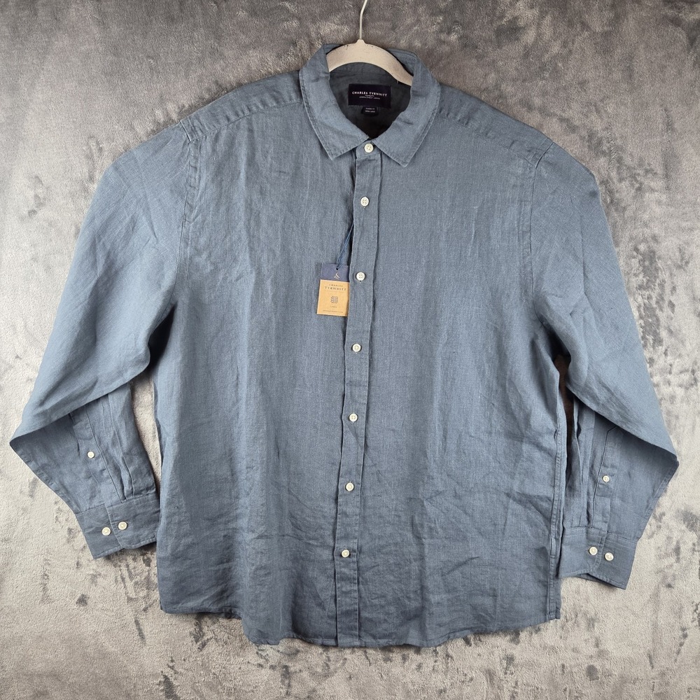 NWT Charles Tyrwhitt 100% Linen Classic Fit Airforce Blue Shirt Mens XL
